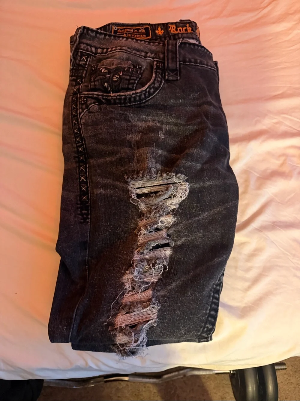 Rock Revival Men's Dark Gray Embroidered Slim Jeans